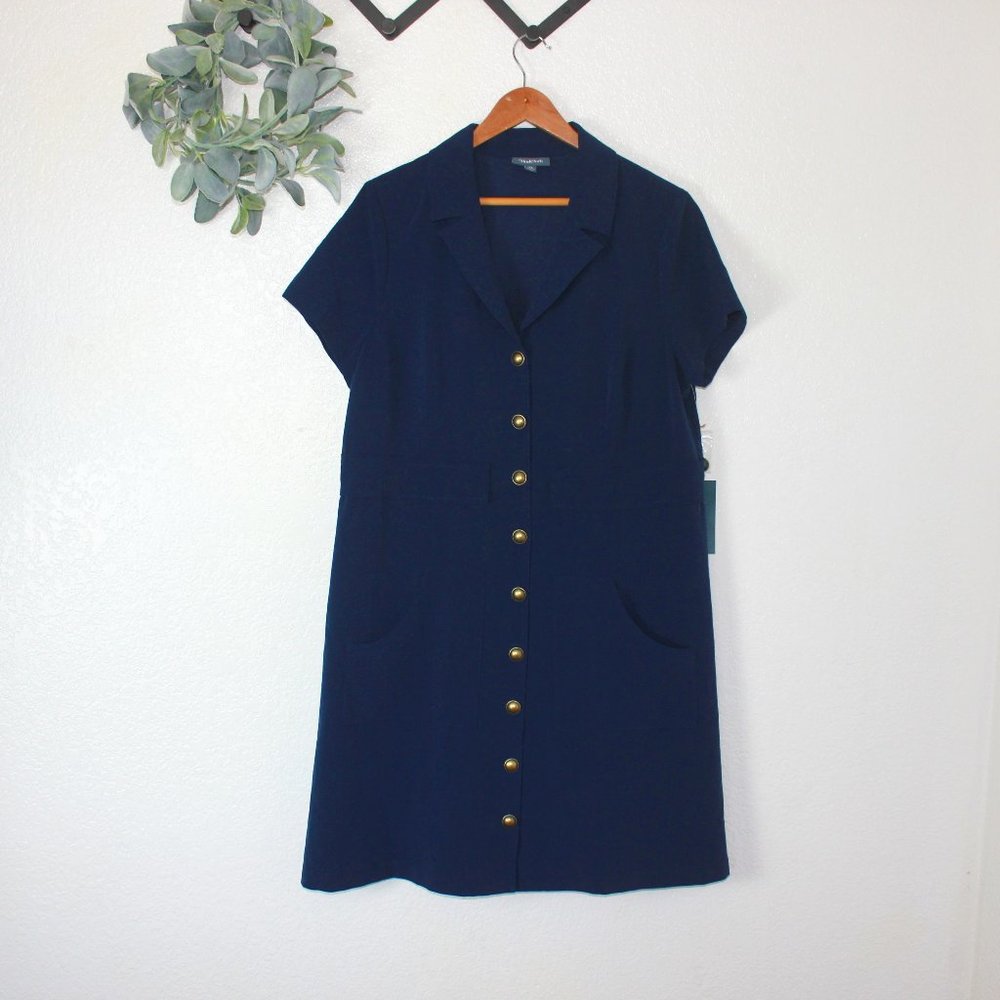 Modcloth Vintage Style 40's/50's Button Front Pin-up Navy Nautical Mini Dress